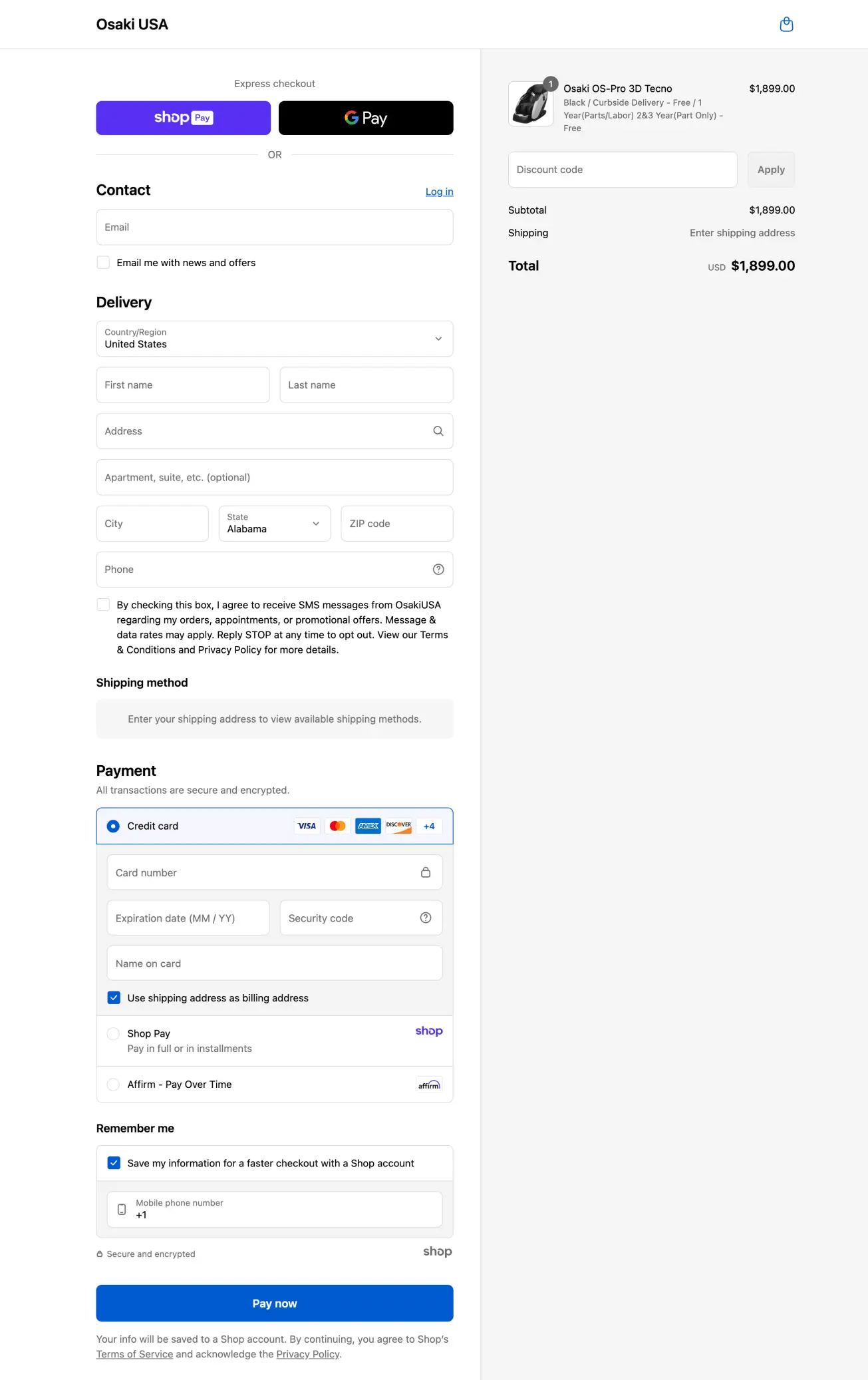 Osaki Titan Massage Chair checkout page